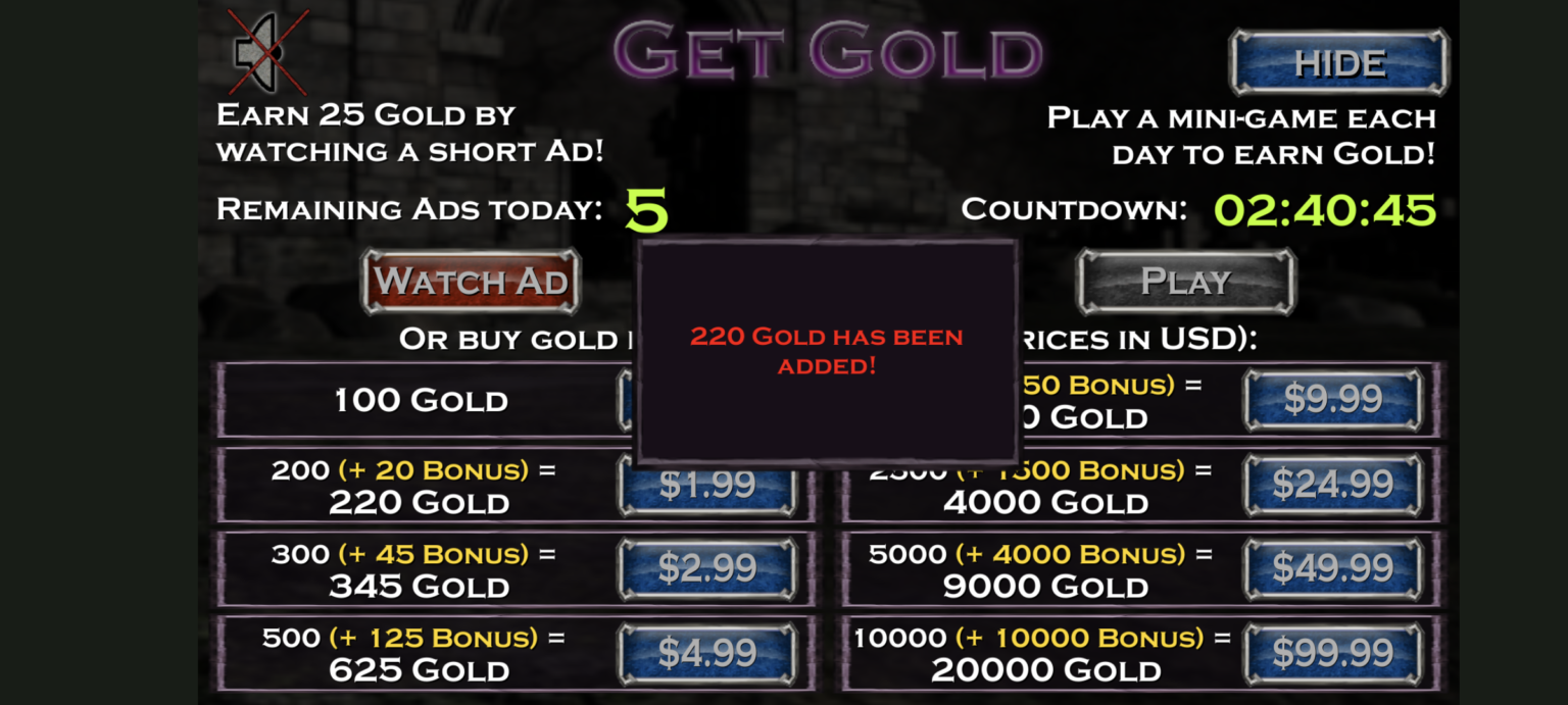 Microtransactions for Gold